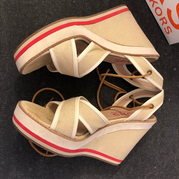 KORS Michael Kors Freesia Canvas Wedge Sandals - Picture 1 of 8